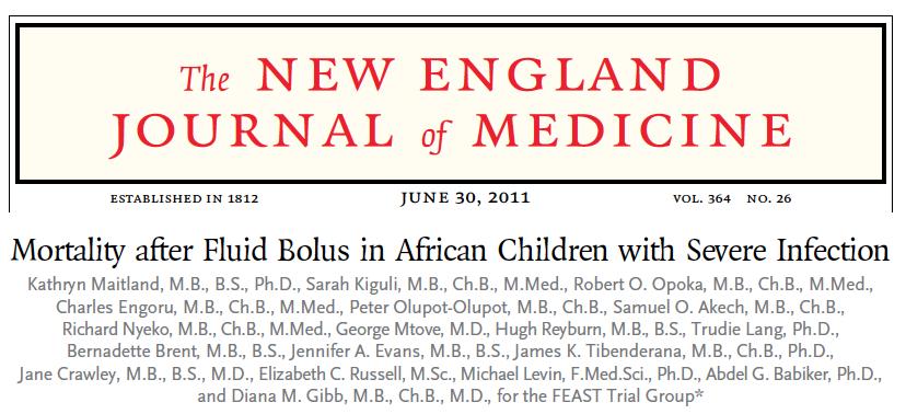 We randomly assigned children with severe febrile illness and impaired perfusion to receive boluses of 20 to 40 ml of 5% albumin solution (albumin-bolus group) or 0.