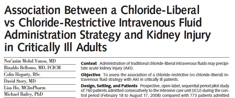 During the control period, patients received standard intravenous fluids. After a 6-month phase-out period (August 18, 2008, to February 17, 2009), any use of chloride-rich intravenous fluids (0.