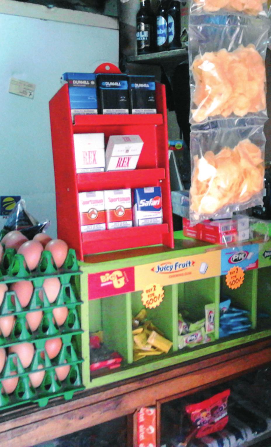 tobacco products displayed on counters and on top of or goods