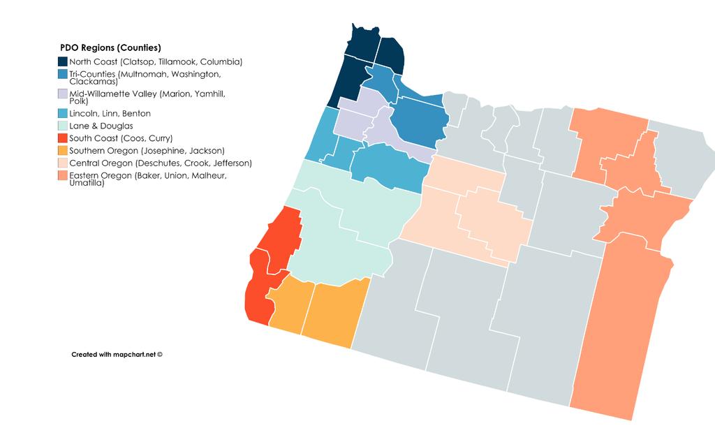 High Burden Regions Oregon PDO Regions High burden regions were identified by a combination of indices on mortality, hospitalizations,