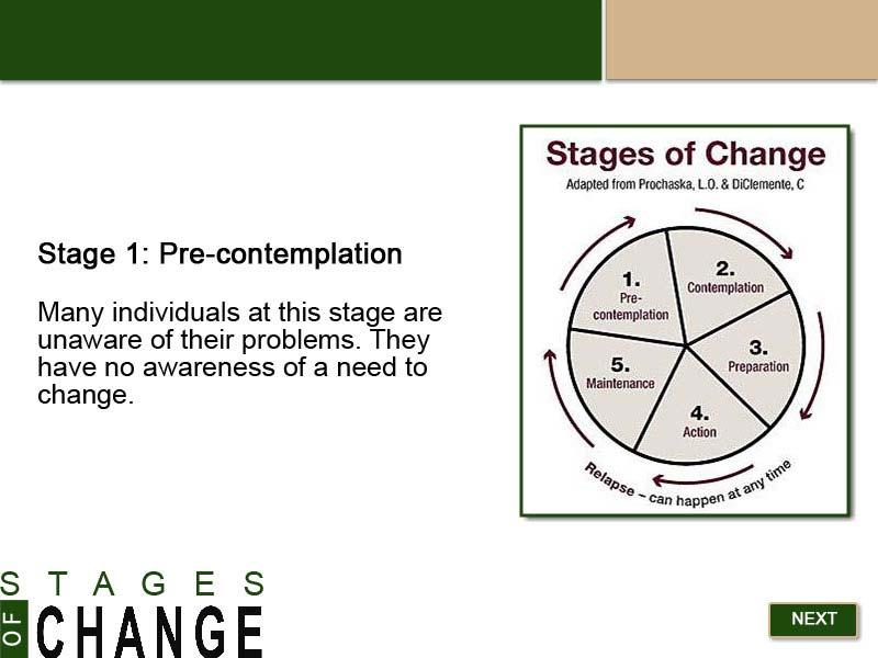 Slide 7 - Stage 1: Pre-contemplation Stage 1: Pre-contemplation.