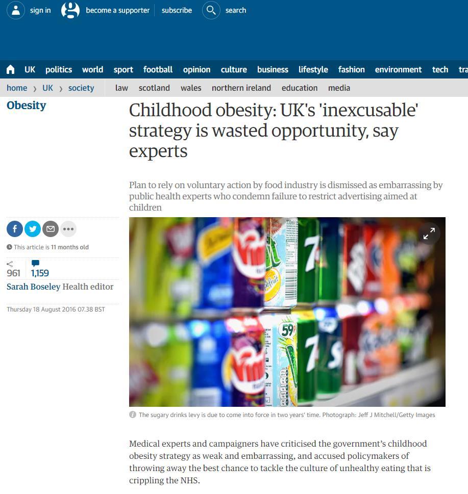 CHILDHOOD OBESITY PLAN Published on August 18 th, 2016