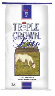 Triple Crown Pelleted Feeds Lite for easy keepers Concentrated vitamins & minerals No grain or molasses Minimum feeding rate 2 lbs* per day Low in calories 3% fat NSC 9% Low Starch