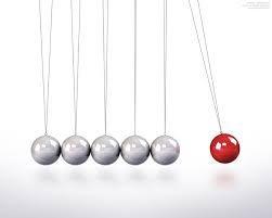 Longitudinal waves Looking at a Newton s cradle you can see how the movement of one particle (red) can