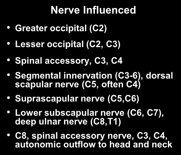 innervation (C3-6), dorsal scapular nerve (C5, often C4) Suprascapular nerve (C5,C6) Lower