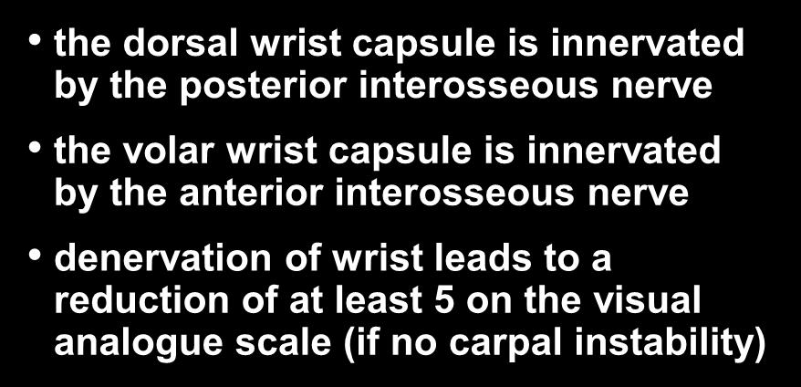 Wrist Joint Innervation the dorsal wrist capsule is innervated by the posterior interosseous nerve the volar wrist capsule is innervated by