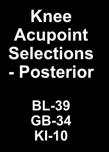 Knee Acupoint Selections - Posterior BL-39 GB-34 KI-10 medial femoral cutaneous