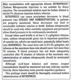 Cases of Probable Nitroprusside Toxicity Nitroprusside: FDA 