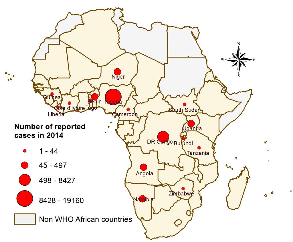Cholera From 01 January - 11 May 2014, a total of 28 793 cholera cases including 438 deaths (CFR: 1.5%) were reported from 16 countries in the region.
