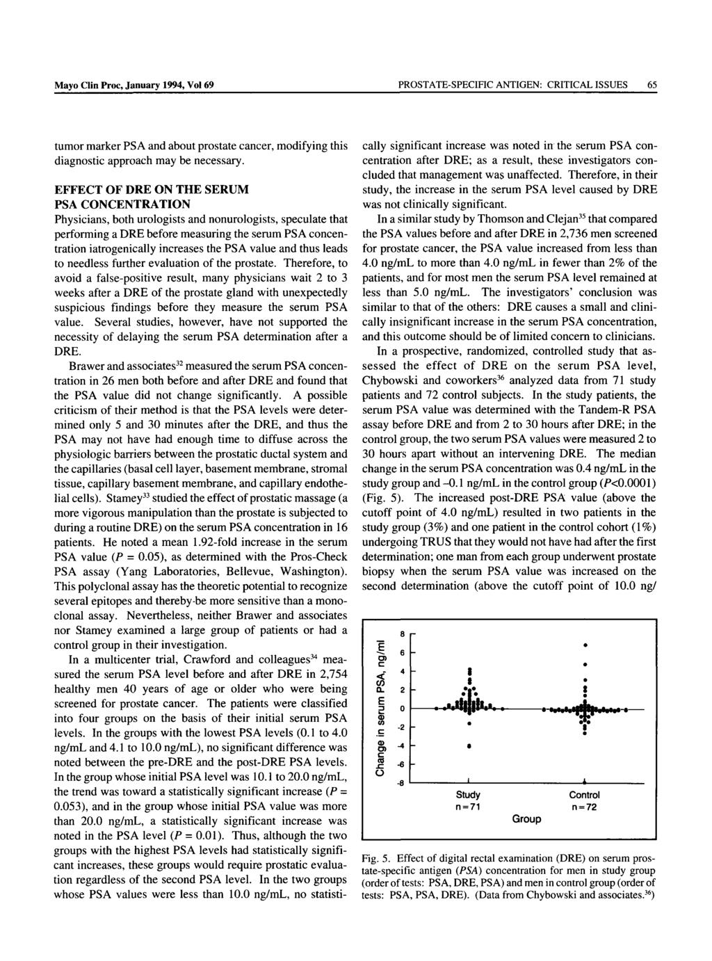Mayo Clin Proc, January 1994, Vol 69 PROSTATE-SPECIFIC ANTIGEN: CRITICAL ISSUES 65 tumor marker PSA and about prostate cancer, modifying this diagnostic approach may be necessary.