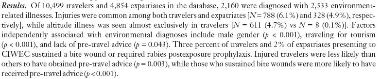 N=10,499 travellers and 4854 expats 2533 environmental illnesses 3.