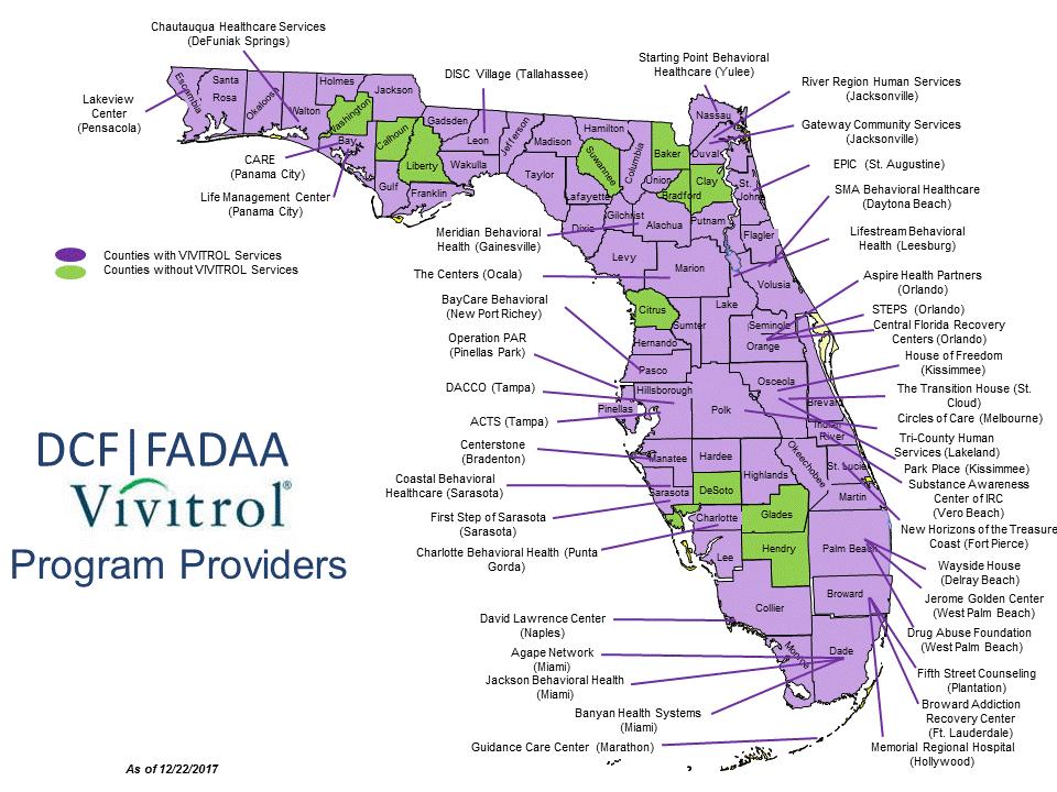 Support Funding to Stop the Opioid Crisis in Florida DCF EXTENDED-RELEASE INJECTABLE NALTREXONE PROGRAM Administered by FADAA he 2017 Florida Legislature appropriated $6.