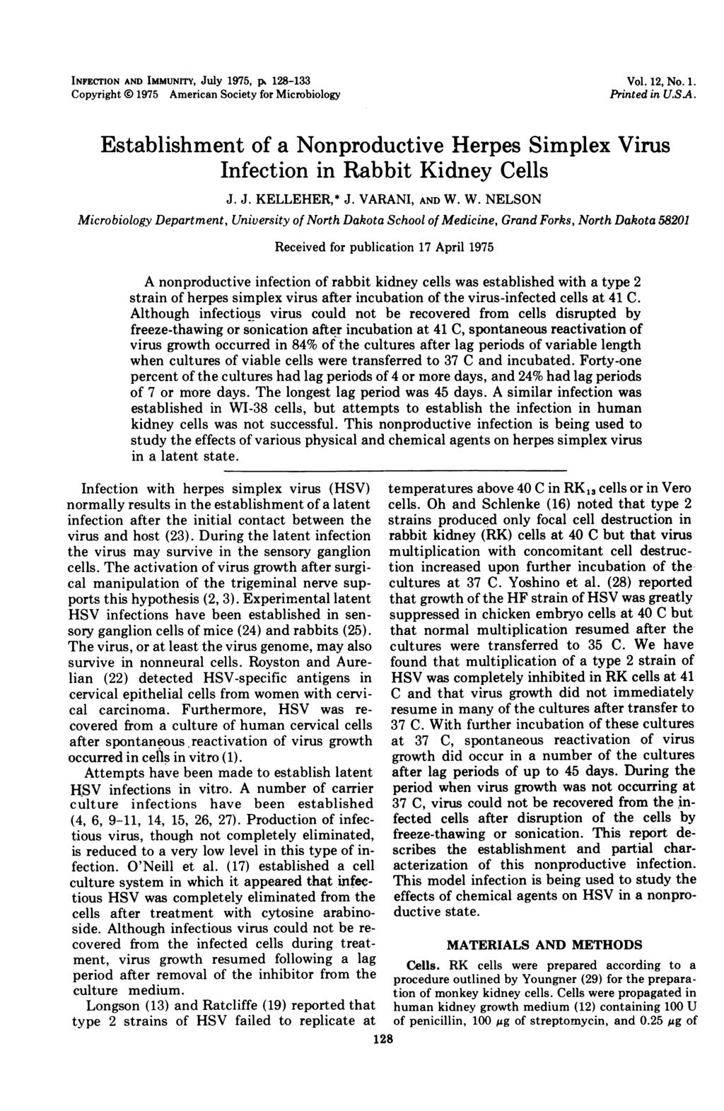 INFECTION AND IMMUNrrY, July 1975, p, 128-133 Copyright 0 1975 American Society for Microbiology Vol. 12, No. 1. Printed in U.SA.