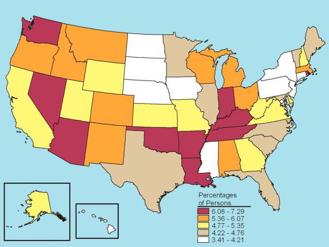 Nonmedical Use of Pain Relievers in Past Year among Persons Aged 12 or Older by State