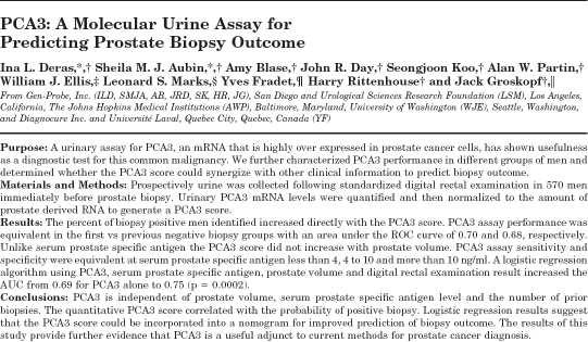 PCA3 Score vs Positive Biopsy PCA3