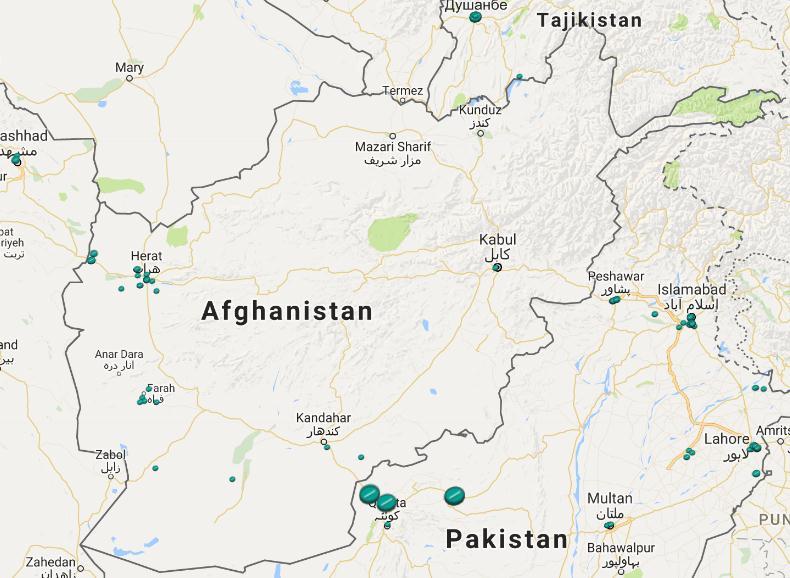 Map of ATS seizures in Afghanistan, 2012-2016 Source (for all maps): DRUGS MONITORING PLATFORM, joint online platform of AOTP and Paris Pact programmes, http://drugsmonitoring.unodc-roca.org.