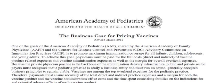 Leadership for Adult Immunization THE NATIONAL VACCINE PROGRAM OFFICE The Pediatric Experience Payor education: AAP business