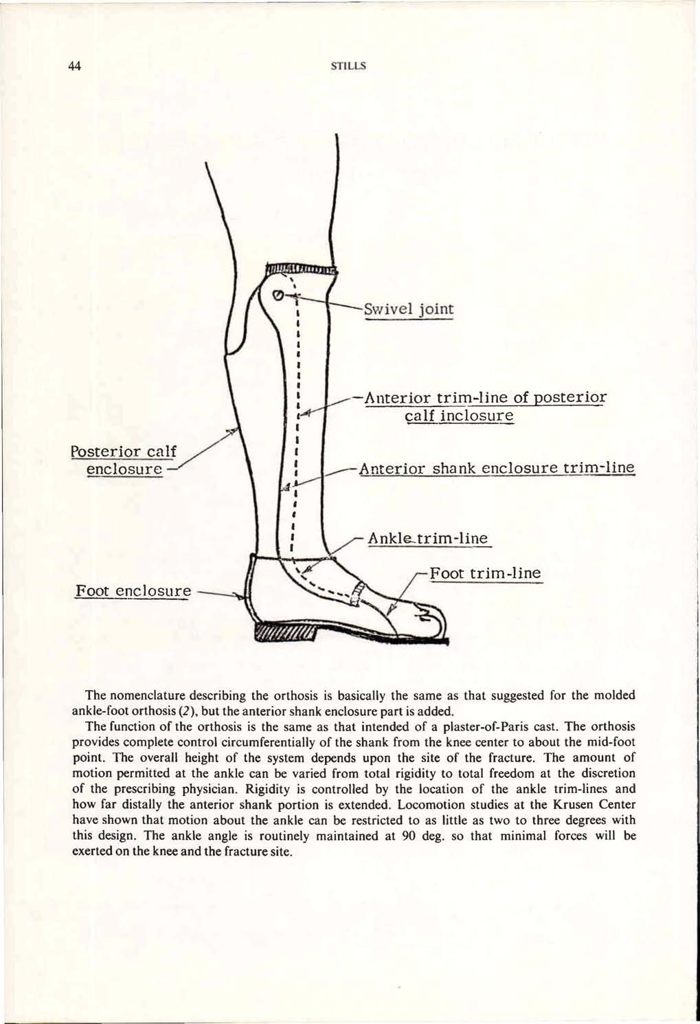 The nomenclature describing the orthosis is basically the same as that suggested for the molded ankle-foot orthosis (2), but the anterior shank enclosure part is added.