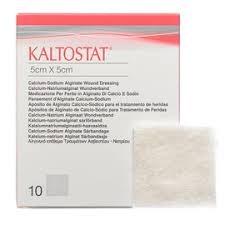 Kaltostat Type of dressing Sterile non-woven calcium-sodium alginate fibre Suitable for Moderate to heavily exuding wounds and the local management of bleeding minor wounds.