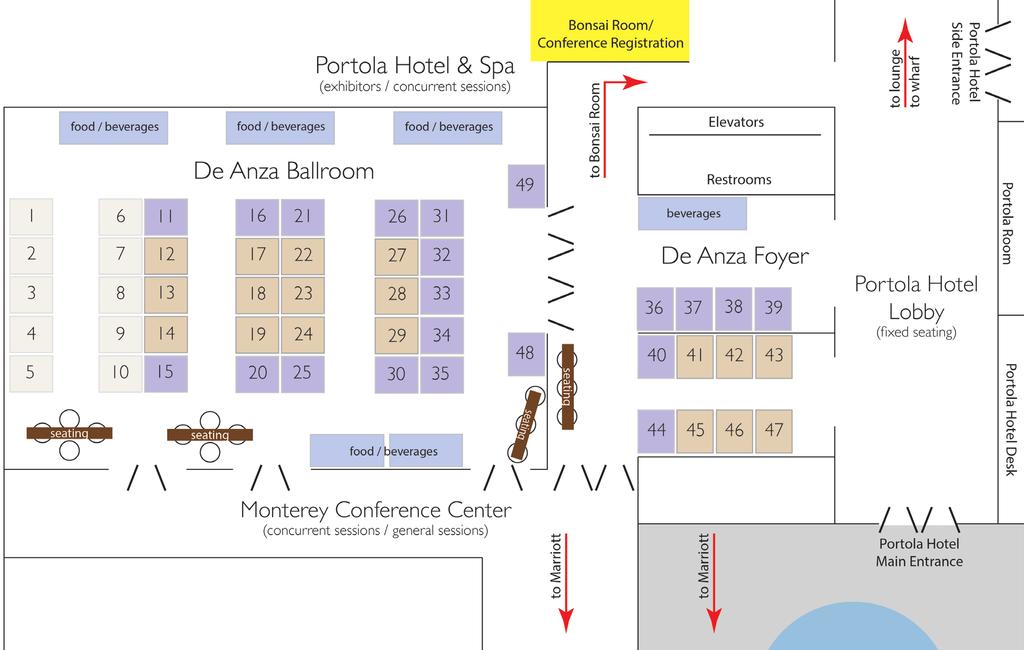 EXHIBITOR BOOTH LOCATIONS $2,500 exhibitor booths (10 available) $5,000 - $15,000 exhibitor booths (21 available) $3,500 exhibitor booths (18 available) (map not drawn precisely to scale) CALPELRA s