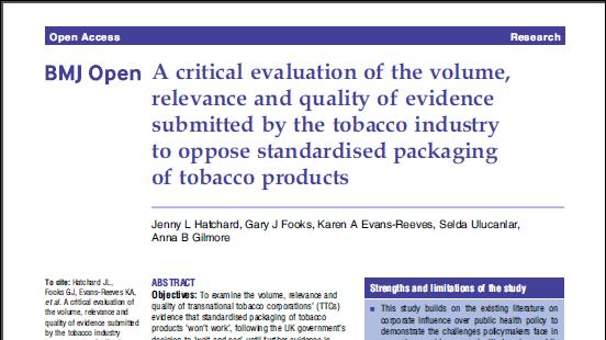 Analysis of tobacco industry responses to public consultation Researchers examined tobacco companies submissions to the UK