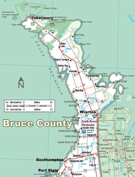 A PCCF+ example: Wiarton, Ontario N0H 2T0, a rural postal code, covers three CSDs South Bruce