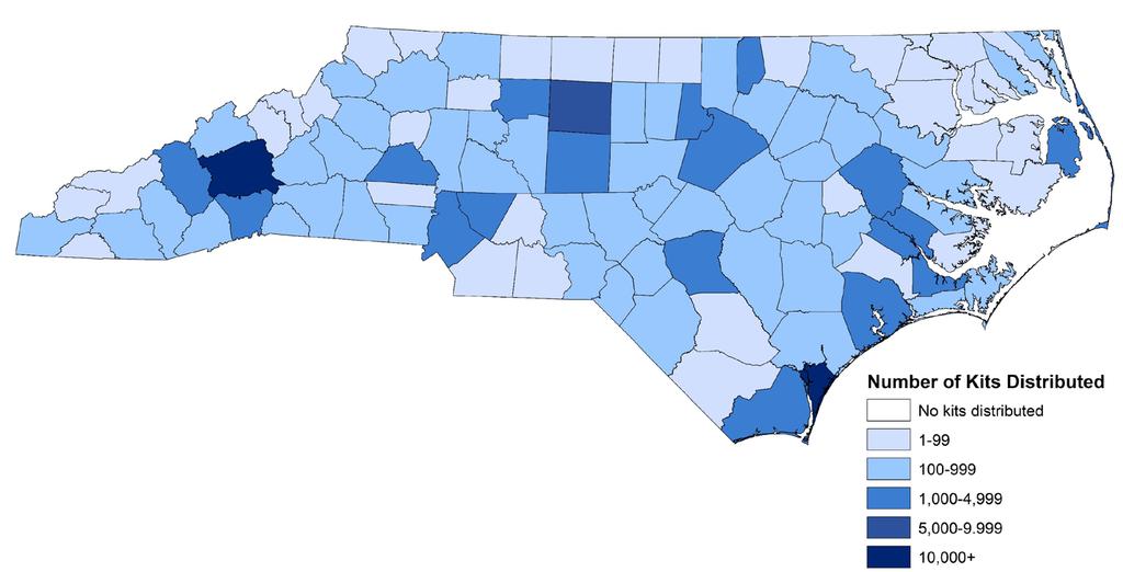 Naloxone Kits Distributed by the North Carolina Harm Reduction Coalition, 8/1/2013-5/31/2018 81,091 kits distributed* *283 kits distributed in an unknown location in North Carolina and 18 kits
