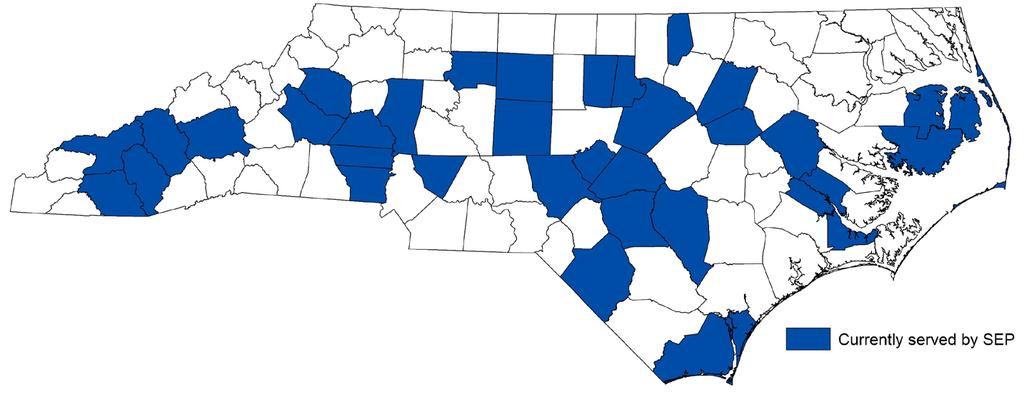 Counties currently served by Syringe Exchange Programs (SEPs) as of May 31, 2018 Currently there are 29 active* SEPs covering 34 counties in NC *There may be SEPs operating that are not represented