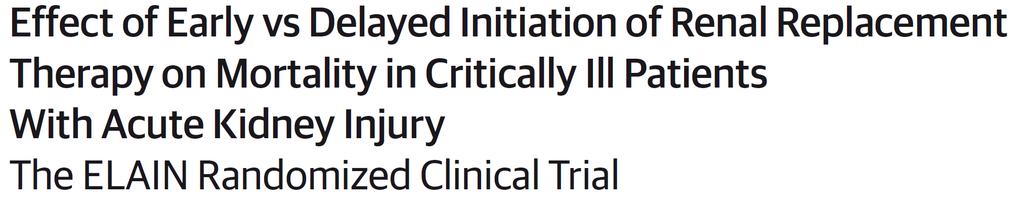 DESIGN: Single-centre, unblinded, parallel group, randomized clinical trial POPULATION: 231 critically ill patients with AKI (KDIGO stage 2) + pngal > 150 ng/ml + one of (sepsis; vasoactives;
