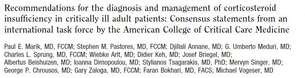 Question: How to diagnose CIRCI? random total cortisol Standard (250 µg) ACTH testing < 10 µg/dl. cortisol of < 9 µg/dl.