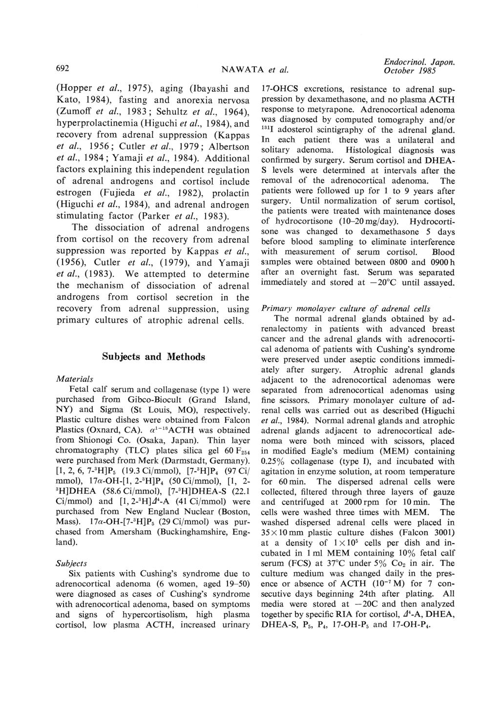692 NAWATA et al. Endocrinol. Japon. October 1985 (Hopper et al., 1975), aging (Ibayashi and Kato, 1984), fasting and anorexia nervosa (Zumoff et al., 1983; Sehultz et al.