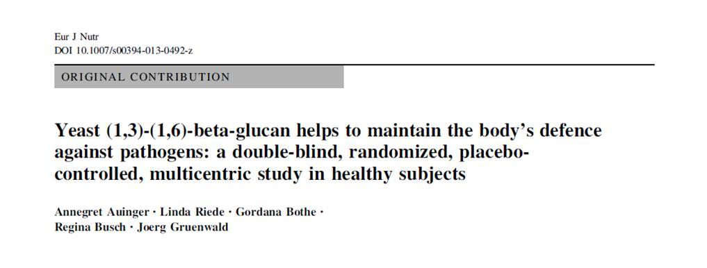 20 Yestimun Beta-Glucan Challenge studies: Reduction of cold episodes Clinical trial results about reduction of Upper Respiratory Tract Infections (Germany):