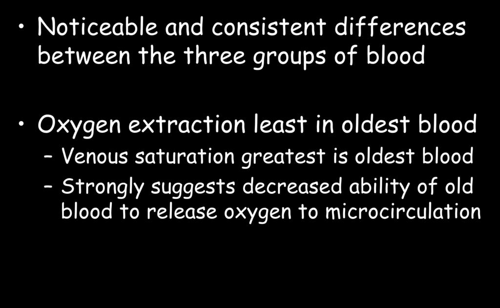Points of Interest Noticeable and consistent differences between the three groups of blood Oxygen extraction least in oldest