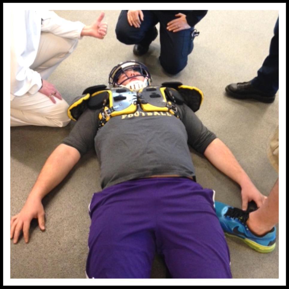 The injured athlete is placed in a supine position,