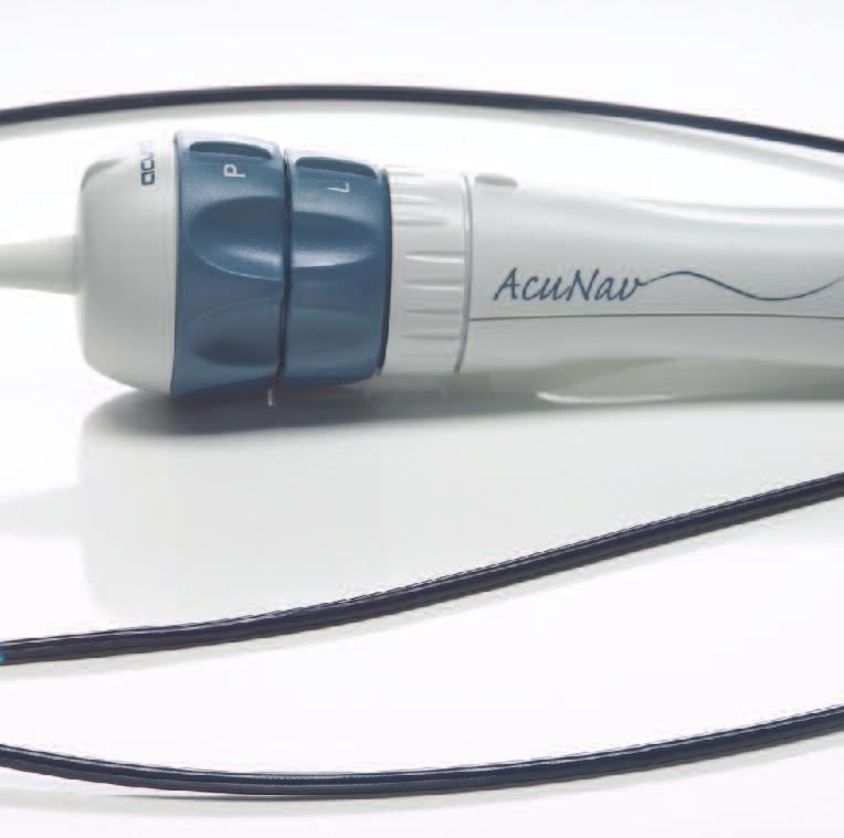 3 mm diameter) 90 cm insertable length Sterile, single-use advanced miniaturization AcuNav ultrasound catheter family Reusable SwiftLink catheter connector Four-way steering in two planes: 160 in