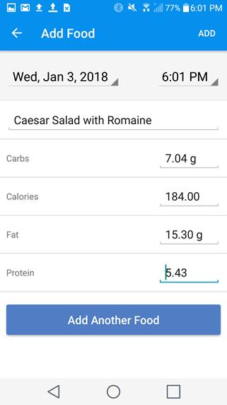 MANUALLY ENTER GRAMS Tap Carbs on the Add Event Menu and enter the number of carbs. Tap Add to add it to your History.