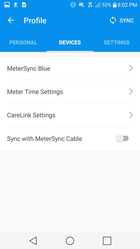 Settings or tap to return to the Home screen. METERSYNC BLUE Tap MeterSync Blue to view the status of your MeterSync Blue device or pair a MeterSync Blue to the app.