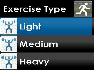 7.1.5 EXERCISE The exercise event lets you enter the intensity (light, medium, or heavy) and duration (up to 360 minutes), for any particular date and