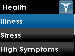 7 7.1.6 HEALTH The health event lets you enter episodes of illness, stress, high symptoms, low symptoms, cycle (menstrual) or alcohol consumption, for any particular date and time. 1.