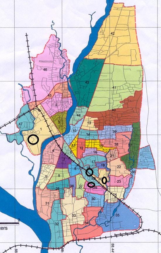 Location & Project area in Siliguri Demographic profile and other Information Number of Wards: 47 Number of Borough: 5 Population: 509709 Total No. of Slums: 154 Total Slum Population: 168.