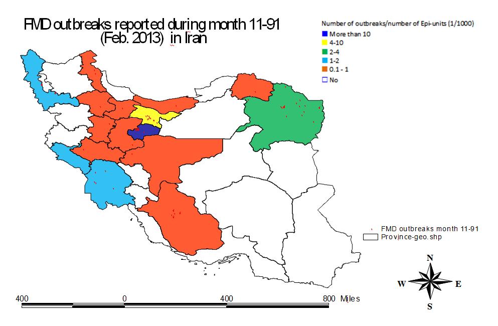 P O O L 3 WEST EURASIA & MIDDLE EAST Iran 2 - During February 2013, 67 FMD outbreaks were reported (Map 6, Table 4)