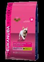 Eukanuba Adult Control Small Breed For small breed dogs with a tendency to be overweight, from 1-7 years, < 10 kg SLIM 40% less fat than Eukanuba Adult Small Breed 1kg 3kg Maize, dried chicken and