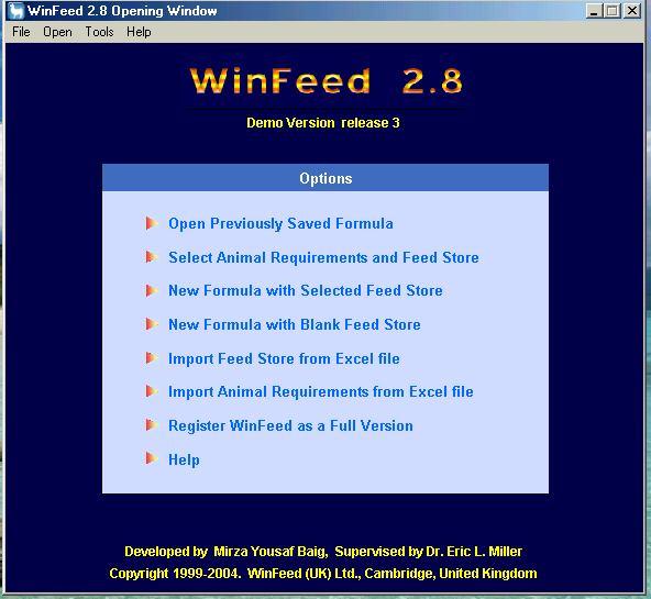WinFeed Developed by University of Cambridge UK