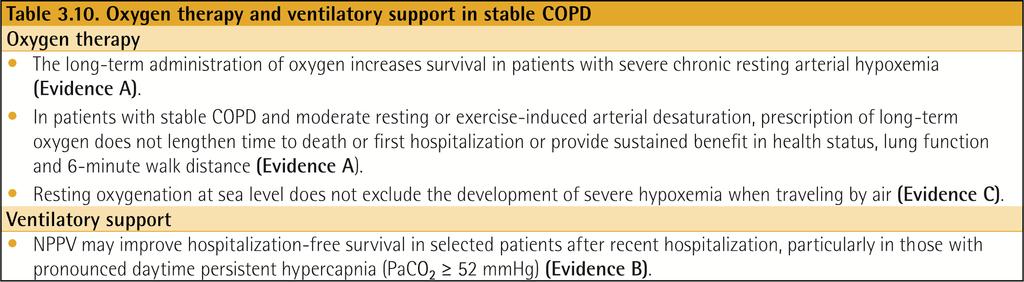 Oxygen Therapy & Ventilatory Support in Stable COPD During exacerbations of COPD.