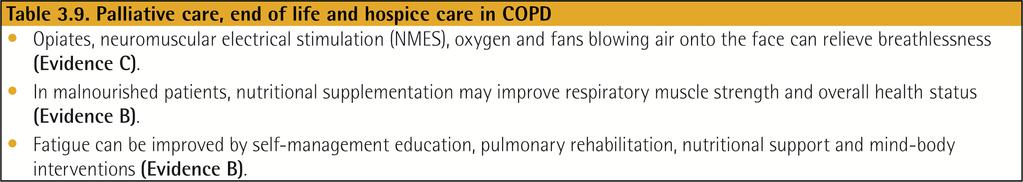 Palliative, End of Life & Hospice Care In many patients, the disease trajectory in COPD is marked by a gradual decline in health status and increasing symptoms, punctuated by acute exacerbations