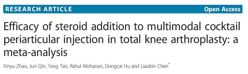 7 RCT (345 LIA with steroid TKR) No differences in infection and wound complications No patella tendon rupture Still