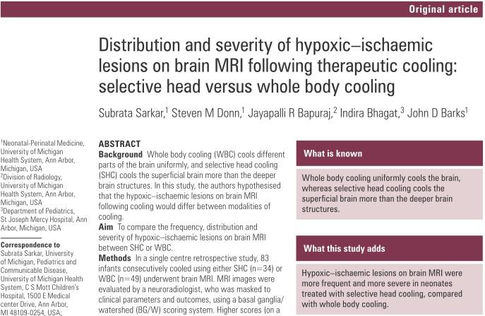 Conclusions Hypoxic ischaemic lesions on brain MRI following