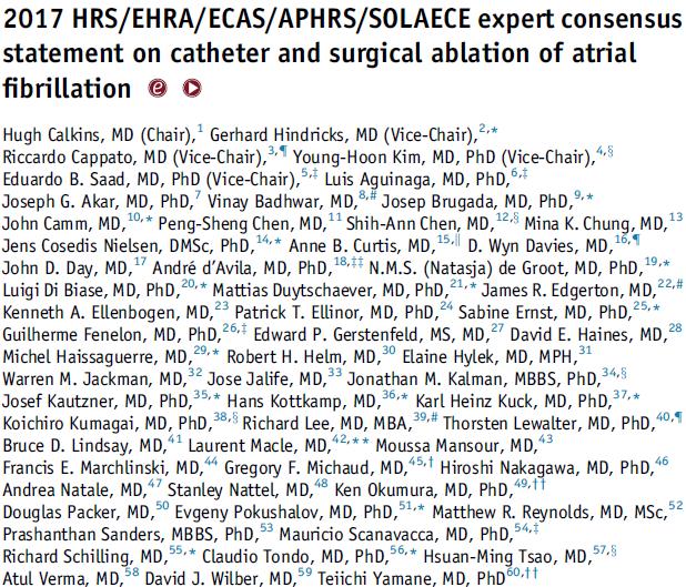 Heart Rhythm 2017;14:e275 e444 The consensus statement reaffirms the use of freedom from any atrial arrhythmia (e.g.
