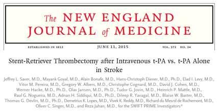 Solitaire With the Intention For Thrombectomy as PRIMary Endovascular treatment (SWIFT PRIME) Sites: 39 centers mostly in US and Europe Patients: 196 (halted early due to efficacy) 98 randomized to