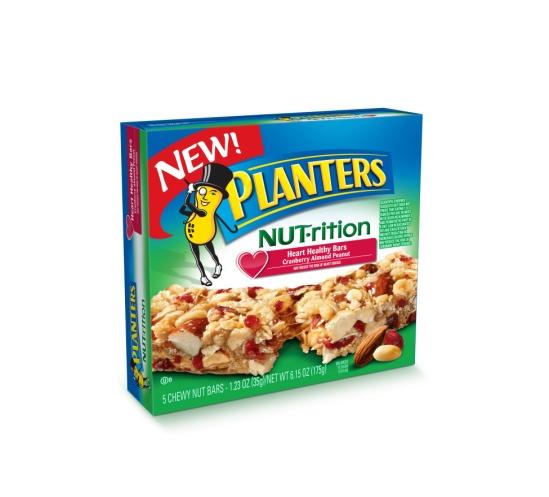 Current Bars Planters NUTrition Heart A special blend of expertly roasted peanuts, tasty Healthy* Bars cranberries and crunchy almonds that may help (2010) reduce the risk of heart disease *, while